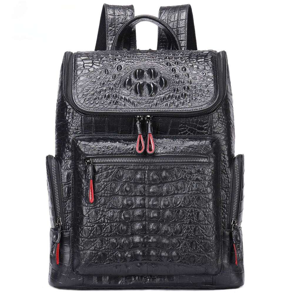 Print Men S Business Computer Backpack Cow Leather Crocodile Pattern Traveling Backpacks High Quality
