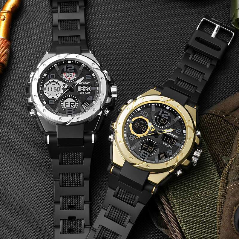 DHwatches Sanda Trendy Personality Youth Electronic Outdoor Sports Luminous Waterproof Watch Multifunctional Unisex Student Wristwatch