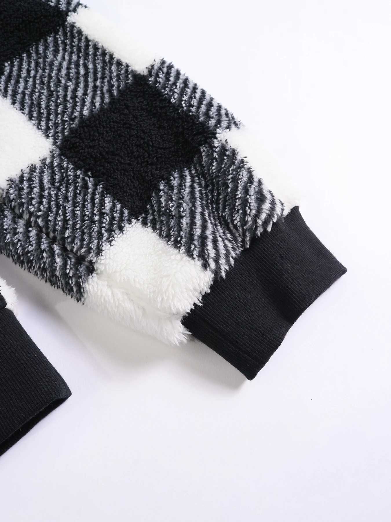 Womens Plaid Print Half Zip Drop Shoulder Fuzzy Sweatshirt Casual Long Sleeve Collared Pullover for Fall and WinterT251105