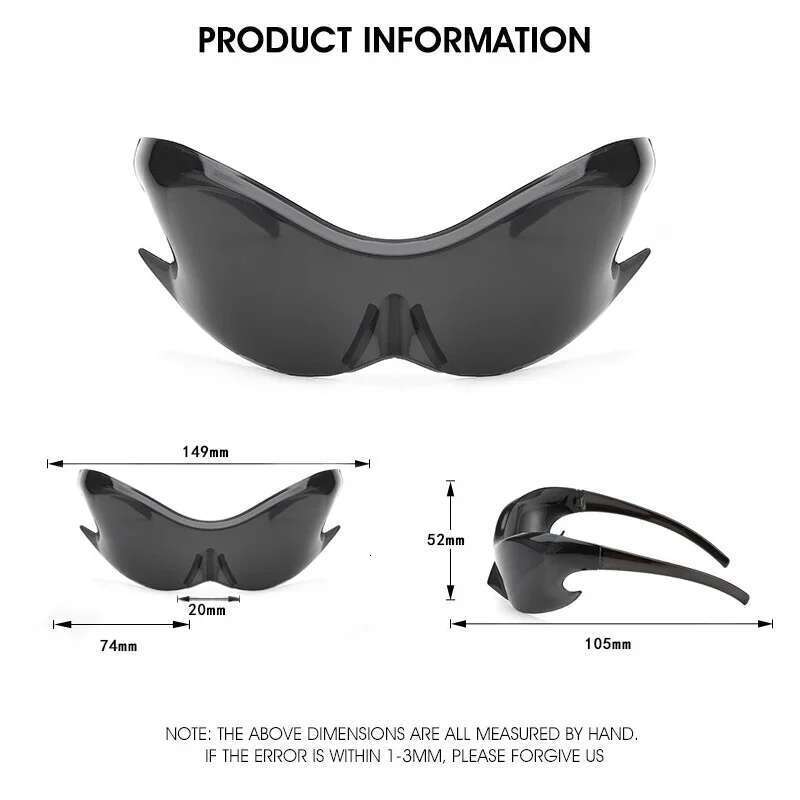 Brand Sports Punk Y2K Sunglasses Women Men Unique Goggle One Piece Sun Glasses For Male Cycg Hip Hop Shades UV400