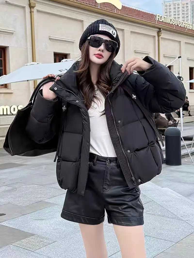 Schinteon Women Belted Down Jacket with Hood Autumn Winter Warm Thick Outwear White Duck Down Casual Coat 2025 NewT251105