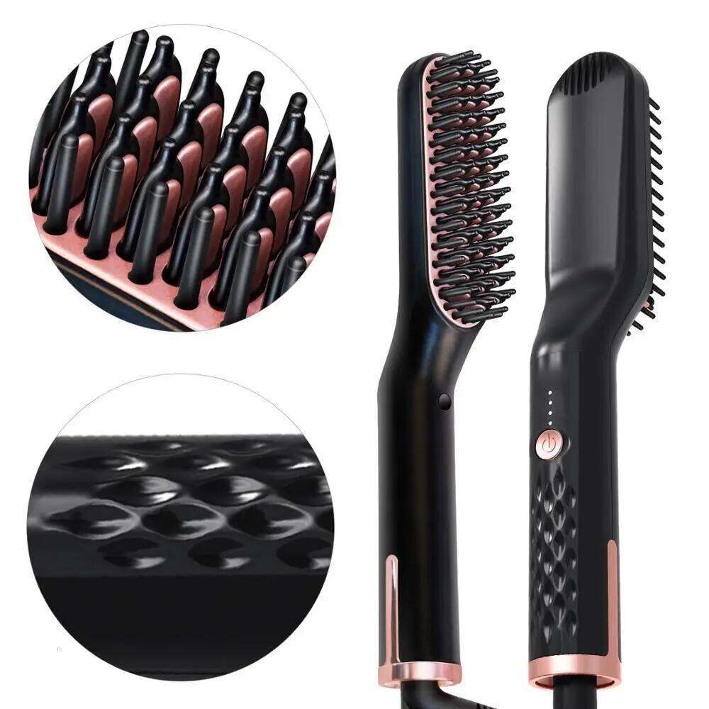 Electric Men's Hair Beard Straightener Styler Straightening Brush Smart Comb Iron Ceramic Women's Rotary Hairbrush Styling Tool Xiusiyuan251