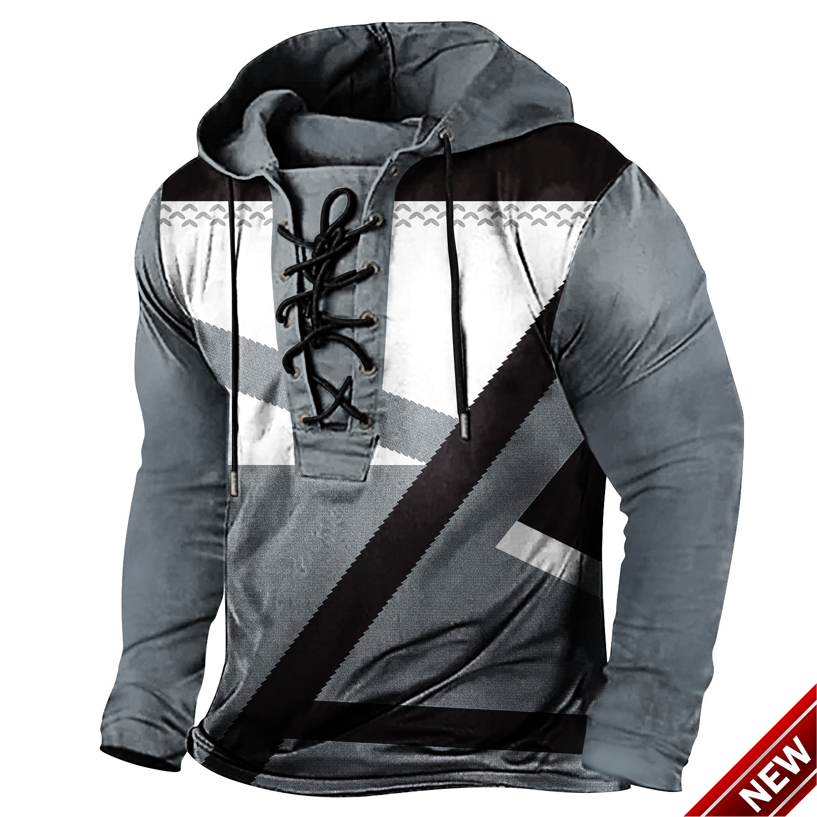 2024 Spring New Mens Digital Printed Tether Large Hooded Long Sleeve T-shirt Mens Wear