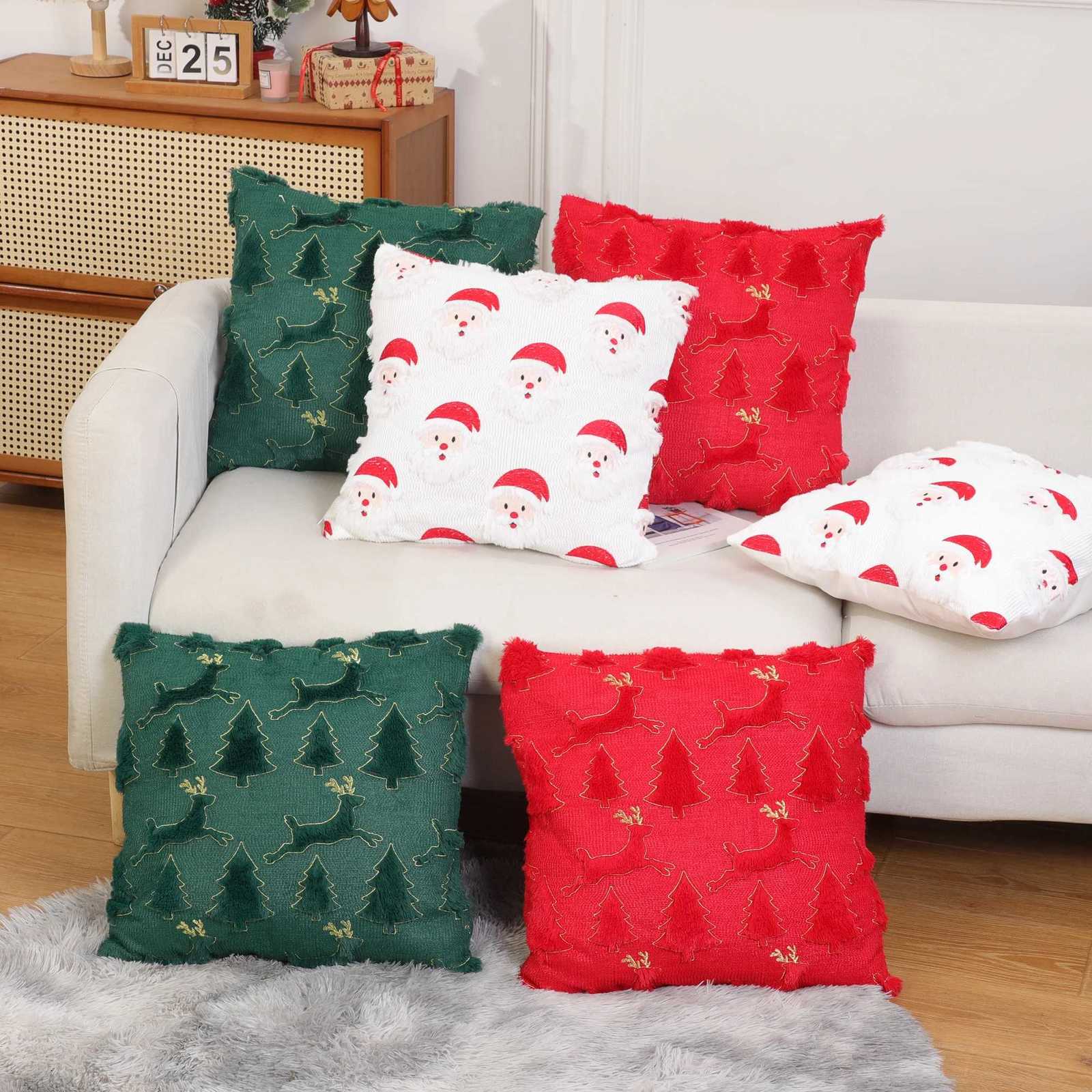 Christmas Plush Decorative Cushion Cover Soft Home Decor Xmas Living Room Sofa Throw Pillow Cover Embroidered Pillowcase 45x45 Y251105