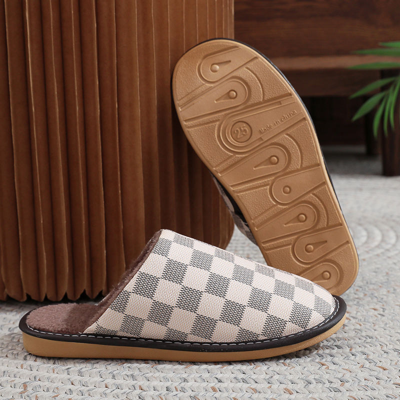 2025 Men's and women's cotton slippers for autumn and winter home use thick-soled indoor non-slip waterproof warm in winter leather surface 