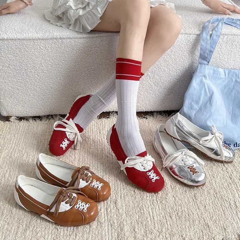 2025 Spring New Shallow Mouth Fion Casual Single Shoes for Wens Soft Soled Cfortable Ballet Style Lace Up Flat Sneakers Y251105