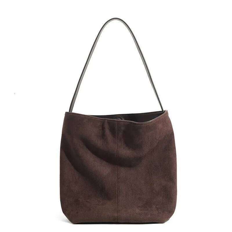 Retro Large Capacity Soft Surface Women's Casual Bucket Autumn Winter Fashionable Matte Single Shoulder Bag Pure Color Handb