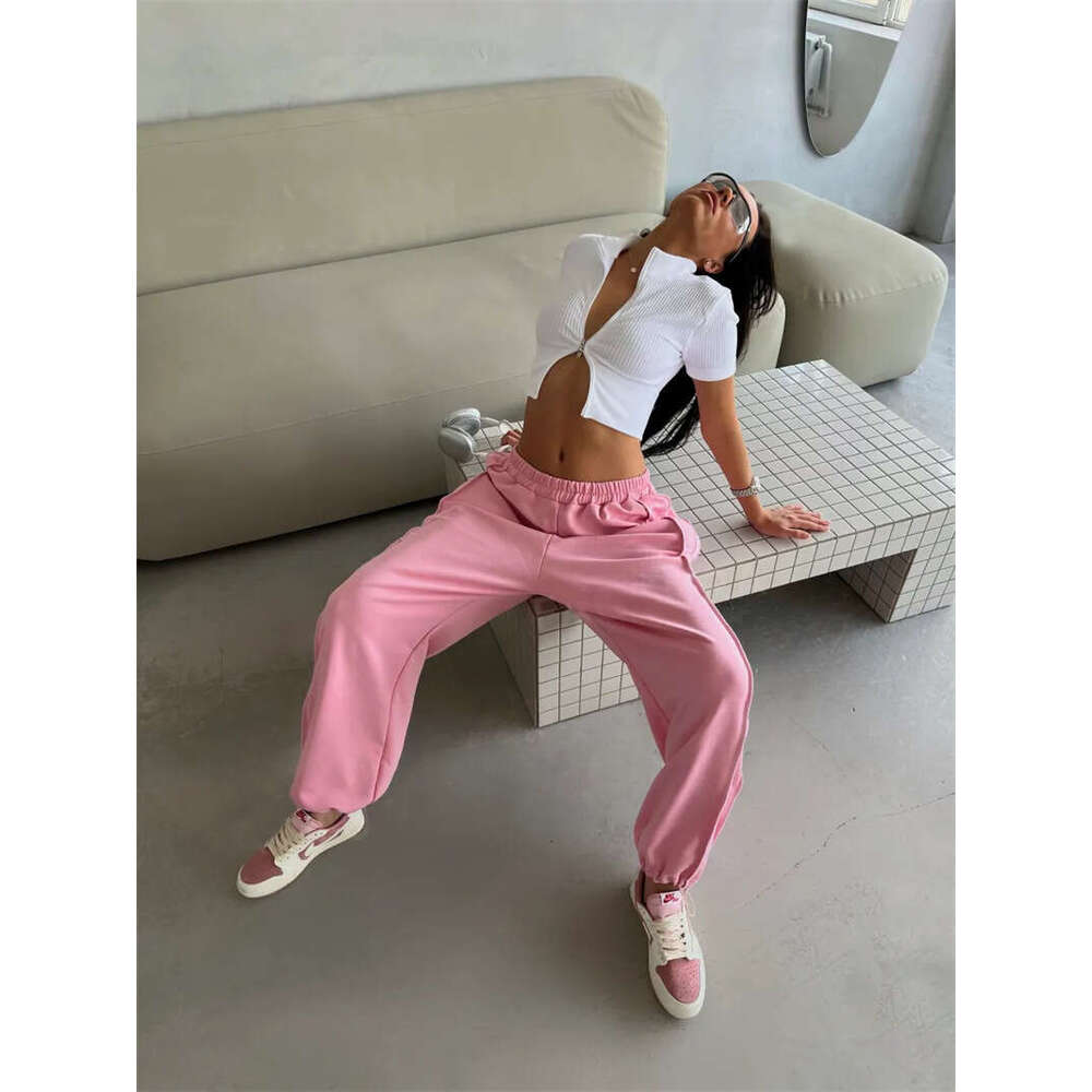 Amazon Cross-Border European And Women's American Street Style Loose Casual Pants Fashion Versatile Elastic Waist Sweatpants B5