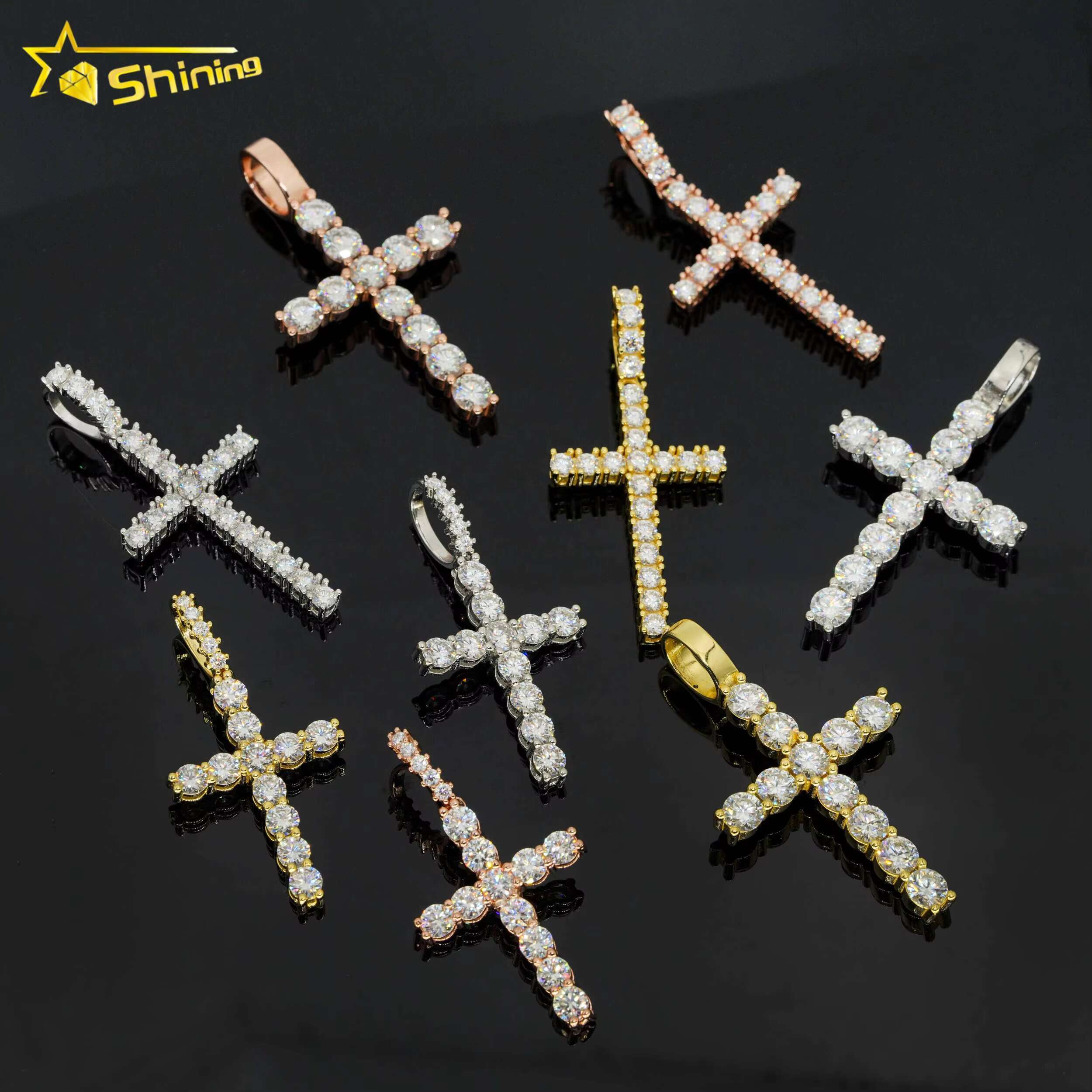 Top Icy Jewelry Sterling Sier Gold Plated VVS Dia Men Necklaces Moissanite Cross Pendant