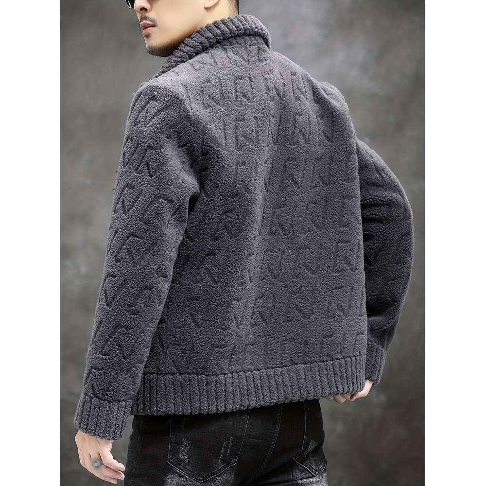 Men's Faux Fur-Lined - Casual Business Style, Warm Slim Fit, Full-Zip With And Ribbed Cuffs For Fall/Winter, Autumn Outerwear Stand Collar Jacket