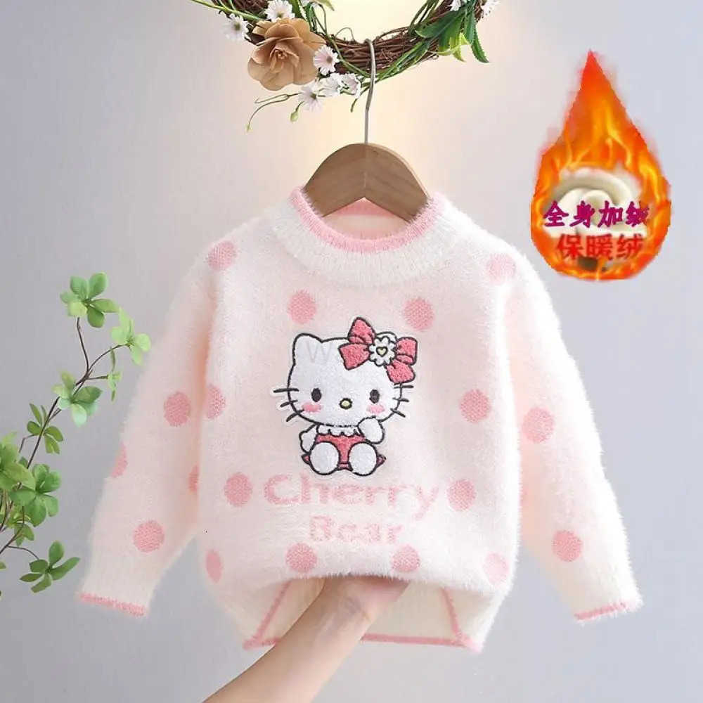Sanrio Hello Kitty Girls Sweater Round Neck Pullover Knitted Sweater Fashion Anime Cotton Coat Kids Jacket Bottoming Shirt Gift H251105