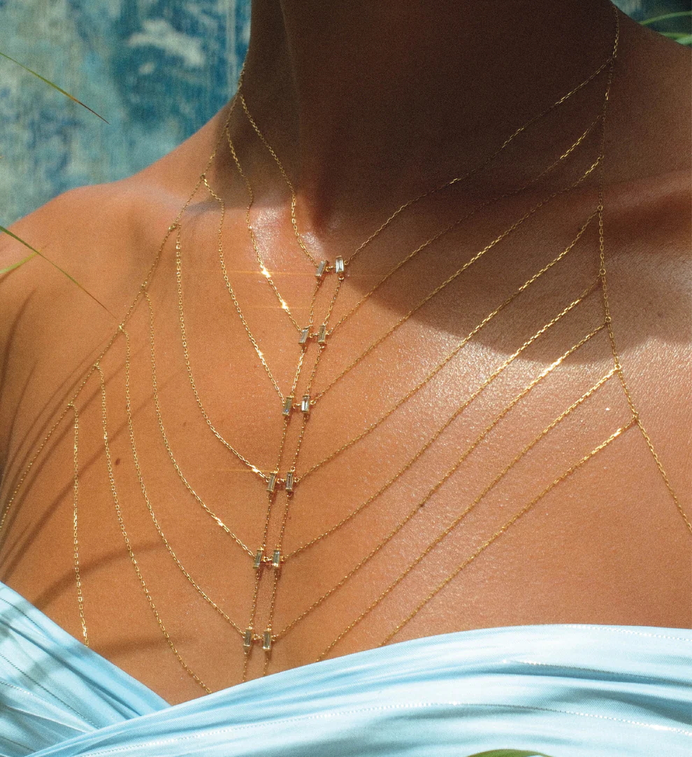 2025 New Fashion Sexy MultiLayer Body Chains Hanging Neck Necklace Bling Cubic Zirconia Women Charms Bar Party Wedding Jewelry