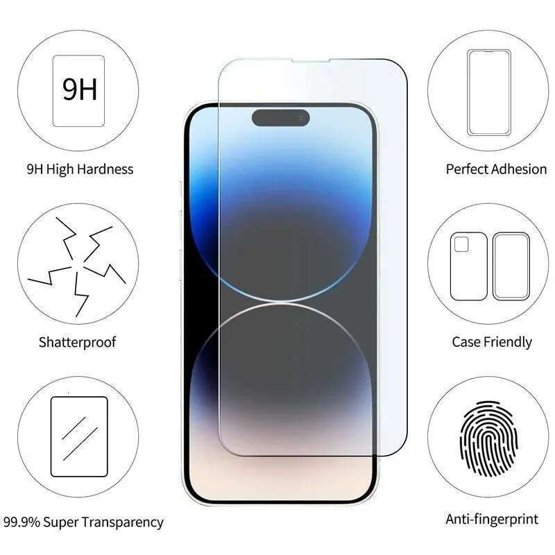 5Pcs Tempered 15 14 13 12 11 Pro Max Screen Protector for iPhone 12Mini 13Mini 7 8 Plus SE X XS XR 14Pro Glass