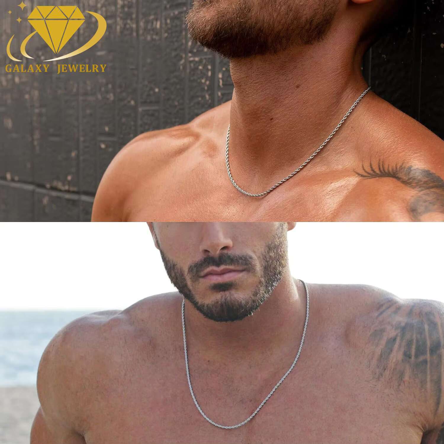 Hip Hop Jewelry Mens Silver Twist Chain 2mm 3mm 5mm 7mm Link Choker S925 Silver Rope Chain Necklace for Gift