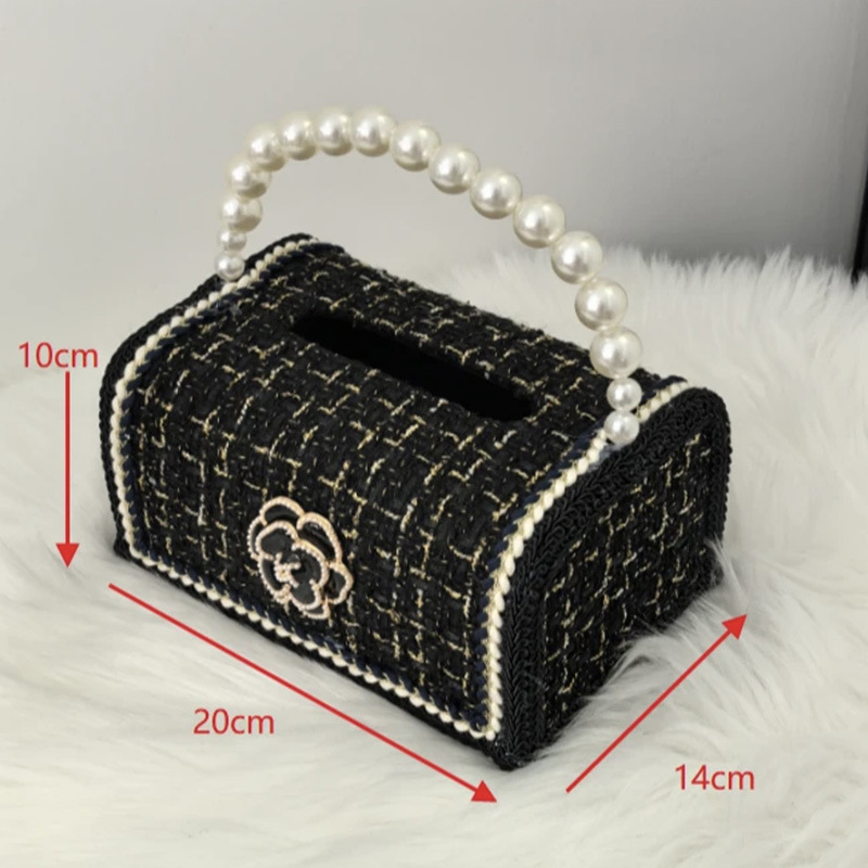 Designer Luxury Creative Tissue Box Napkin Holder Desktop Bedroom Coffee Table Paper Drawer Creative Pearl Handbag 3D Floral Car Organizer Desktop Dec