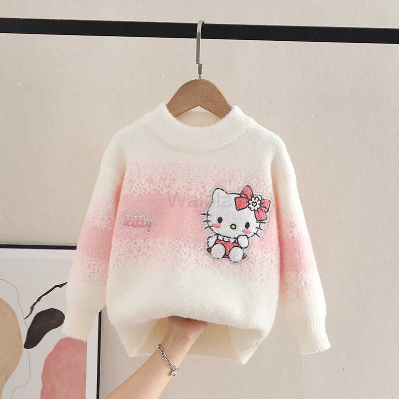 Sanrio Hello Kitty Sweater Autumn Winter Cute Pullover Knitted Sweater Cartoon Bottoming Shirt Childrens Leisure Base Top Gift H251105