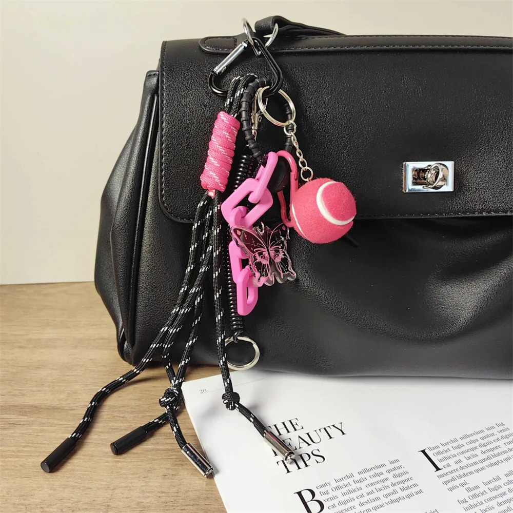 rose red tennis Key Chain butterfly braided rope Backpack pendant 250403250403