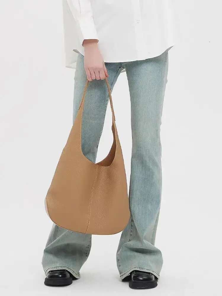 Classic Stylish Simple Large Long-Handle Bucket Tote Natural Cow Leather Women Handbag Soft Office Commuter Shoulder Bag