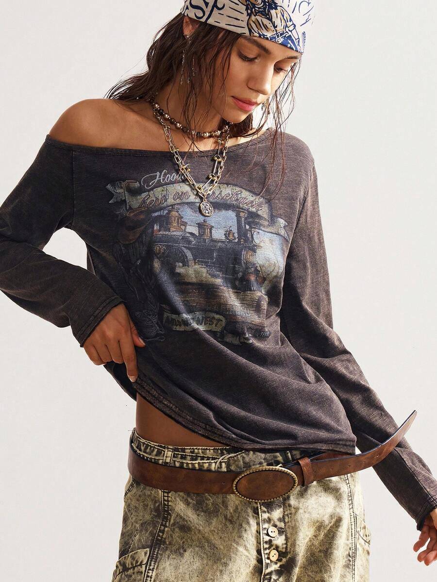 winter jacket women Bohemela Women's Casual Solid Color Knit One-Shoulder Sleeve T-Shirt Off Long Sleeve,Off The Shoulder Top,Fall Tops