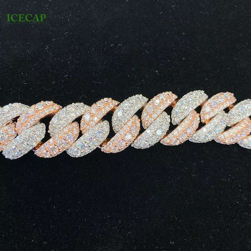 Icecap 14k Plated 925 Sterling Silver Two Tone Cuban Bracelet Custom Letter Clasp VVS Moissanite Bracelet Pass the Diamond Test