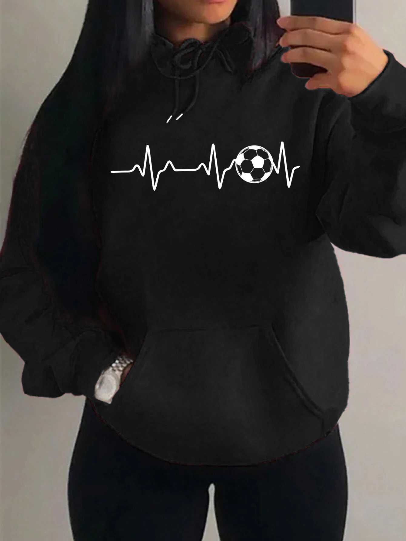 Football Electrocardiogram Personality Design Women Hoody Harajuku Street Clothes Warm Sweatshirt Fleece Autumn Woman HoodiesT251105