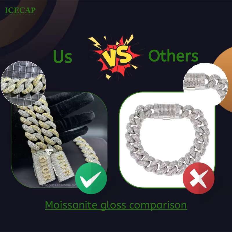Pass Diamond Tester GRA Hip Hop S925 Silver Iced Out Bling 4 Rows15mm VVS Moissanite Cuban Link Chain for Men
