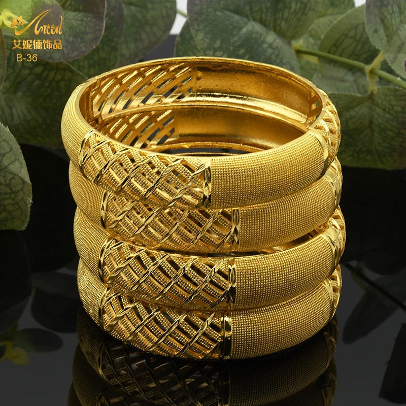ANIID Dubai Bangles 24K Gold Color African Bracelet For Women Wholesale Alloy Jewellery Wedding Hawaiian Jewelry 251031