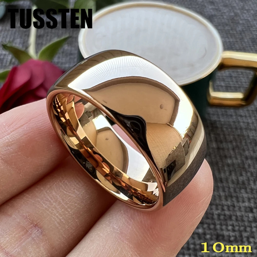Drop TUSSTEN 10MM Gold Color Tungsten Ring For Men Women Wedding Band Trendy Jewel Dome polishing Comfortable Fit 251031