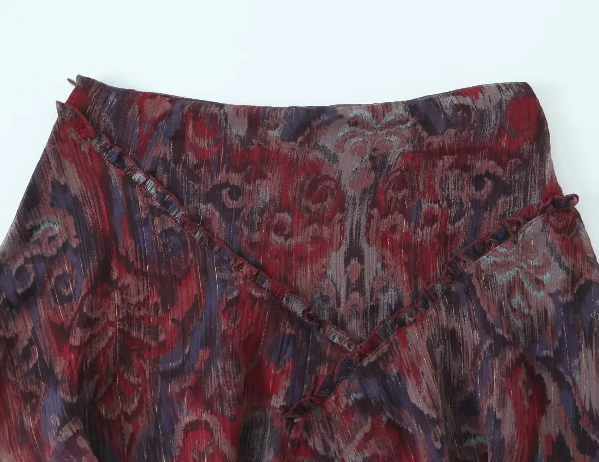 RARA 2025 Womens Mini Skirt with Wrap n and Ruffled Hem All over Pattern Ideal for Casual and Summer Outings 250402