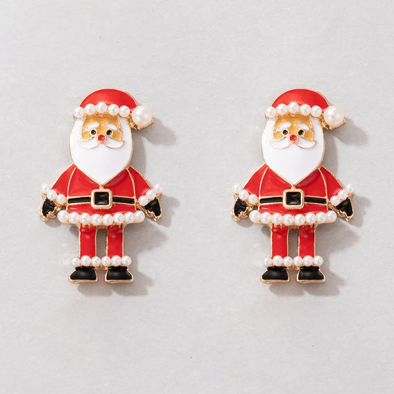 Cute Enamel Santa Claus Stud Earrings For Women Exquisite Pearl Cartoon Christmas Earring Xmas Year Party Gifts 251104
