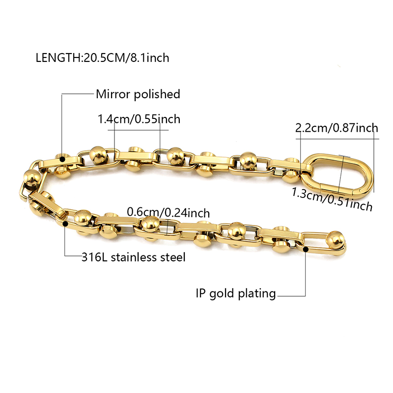 High Quality Stainless Steel 18K Gold Plated Non Tarnish Thick Nut Link Chain Necklace Bracelet Set Women Men
