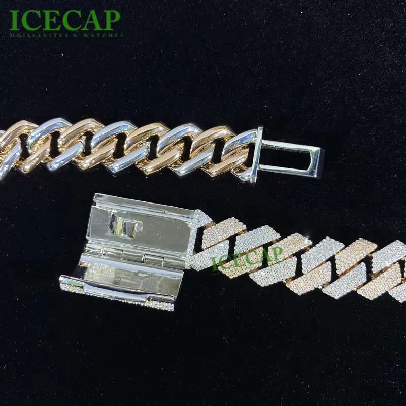 Luxury 15mm Two Tone Miami Cuban Necklace Iced Out VVS Moissanite Diamond 925 Sterling Silver Cuban Chain Hiphop Fashion Jewelry