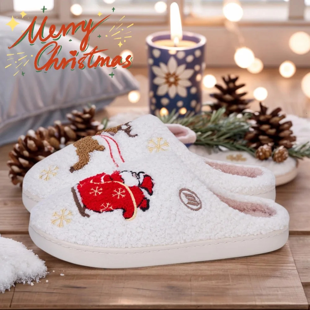 Winter Lovely Women Slippers Christmas Santa Claus Elk Plush Slippers Girls Fashion Indoor Slides Couples Soft Flat House Shoes 251031