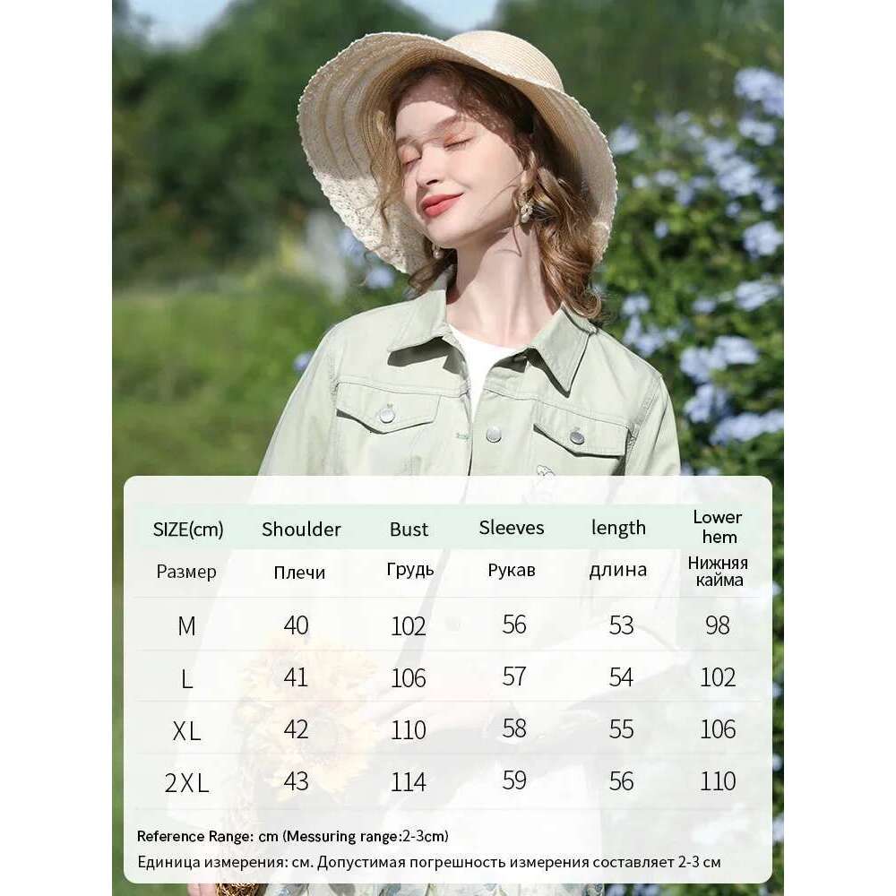 French Woman Denim Jackets Turn-Down Collar Spring New Embroidery Cotton Short Female Retro Coat