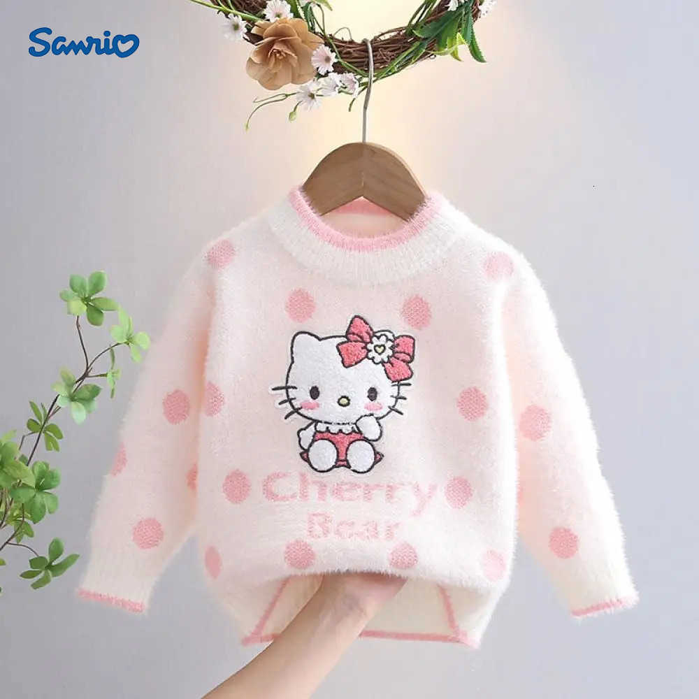 Sanrio Hello Kitty Girls Sweater Round Neck Pullover Knitted Sweater Fashion Anime Cotton Coat Kids Jacket Bottoming Shirt Gift H251105