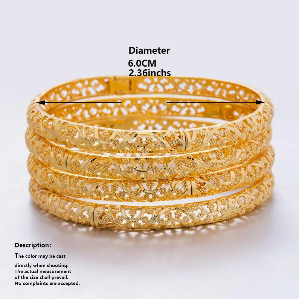 24k 6Pcs Gold Color Dubai India Bangles For Women African Bridal Bangles Bracelets Gold Wedding Bangles Jewellery Gifts 251031