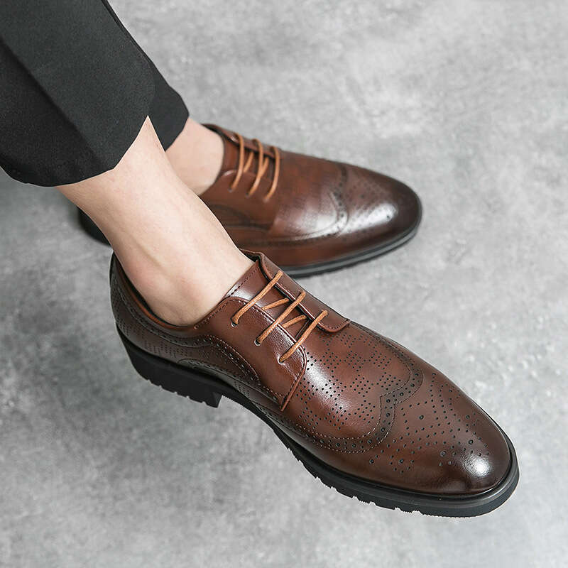 Large Business Dress Leather for Men's 38-46 Spring British Block Carved Wedding Groom Shoes