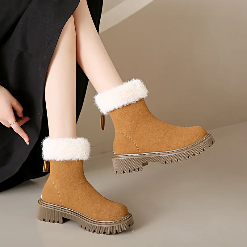 Non Slip Thick Bottom Furry Snow Boots Women Winter Warm Long Plush Suede Ankle Boots Fluffy Fur Womans Short Booties 42 251104