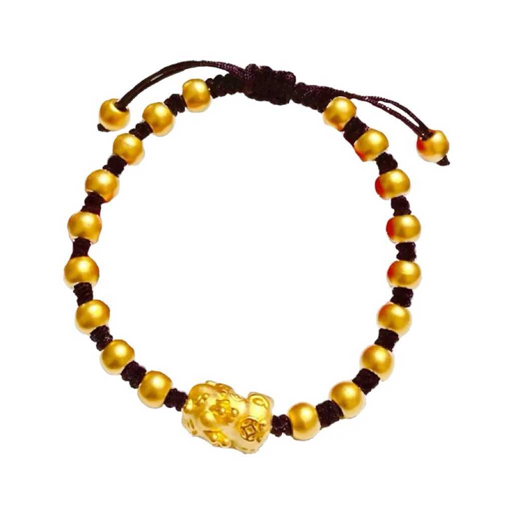 Chinese Pixiu Lucky Bead Gold 24K Gold AU999 Womens Translucent Beads Matte Pixiu Adjustable Cord Birth Year C251105