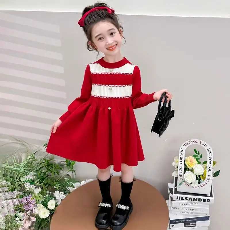 2025 New Korean Style Girls Knit Dress for Baby Girl Childrens Long Sleeve Spring Autumn Trendy Dress C251105