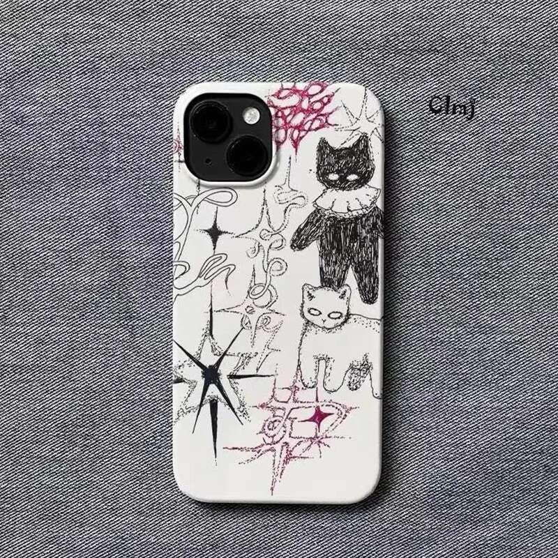 Clmj Cool Cat For 13 12 Mini 11 15 14 Pro Se 2020 XR X XS Max 7 8 Plus Silicone Phone Cover iPhone Case Y2K