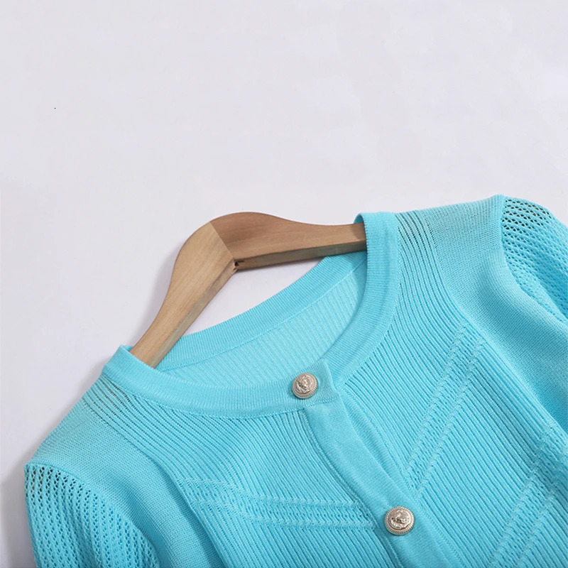 Womens Knitted Hollow two-piece Set O-neck Single breasted Long sleeved Open top Cardigan and High Waist Skiing Set Womens Dress Spring 250401