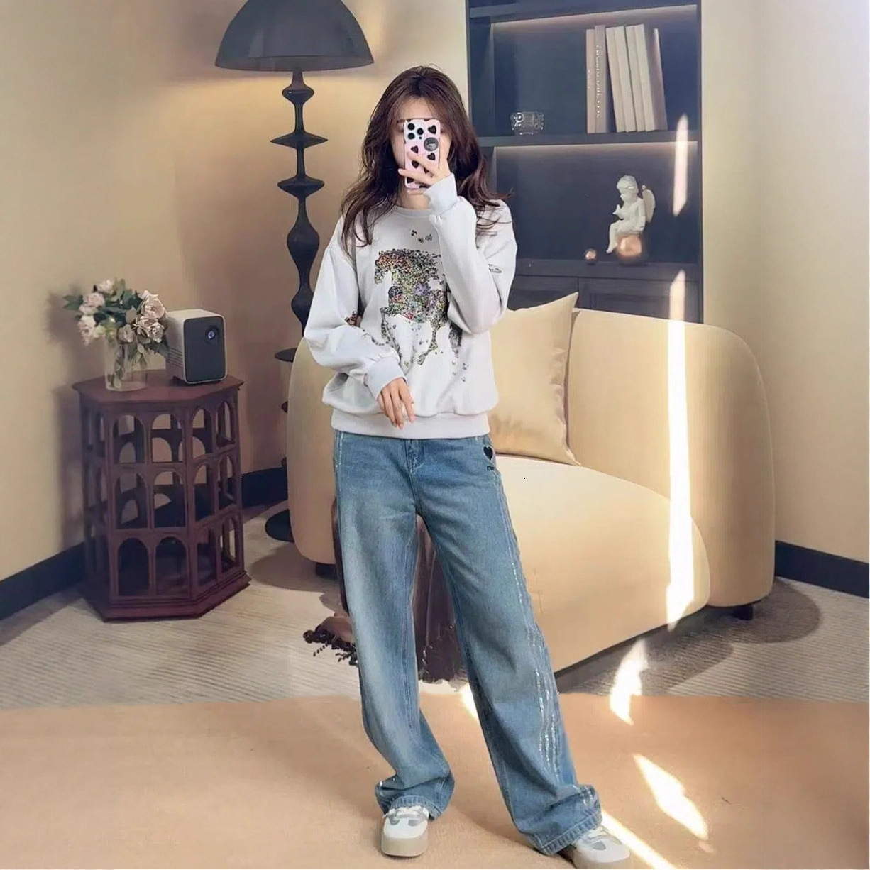 Women's New Slim Straight Jeans Retro Washed Vintage High-end Design Fashion Versatile Daily Long Pants ddmymoon