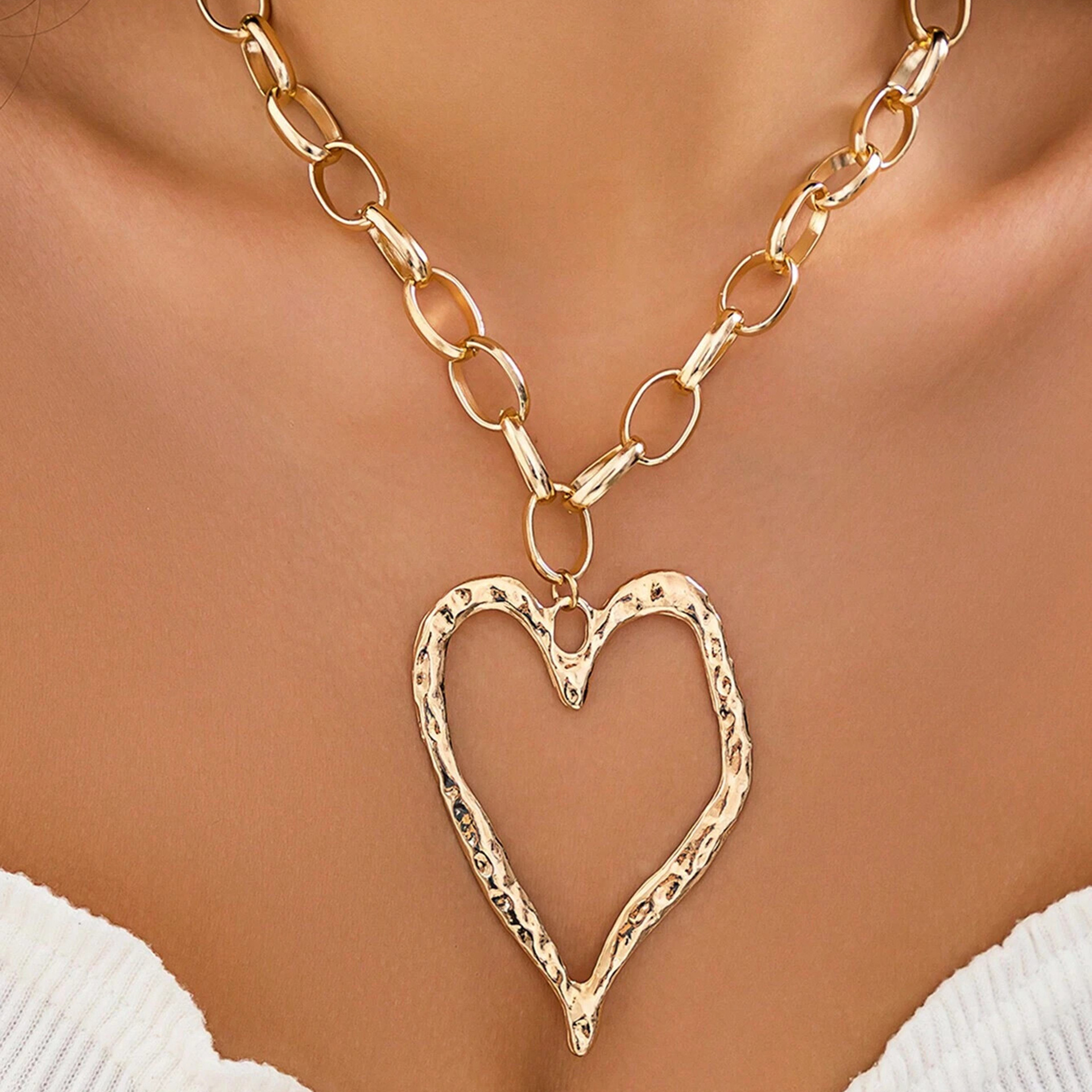 designer Y2K necklace for jewelry woman necklace designer for women Y2K Big Heart Statement Necklace Long Puffy Hearts Chain Charm Necklaces Trendy Je