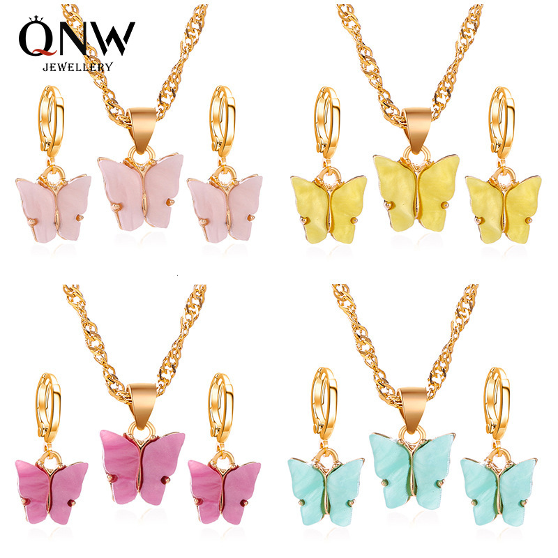 Fashion 2-Piece Jewelry Acrylic Butterfly Necklace Earring Set Women's Accessories