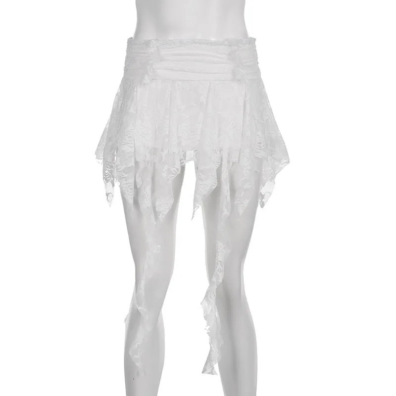 Womens Cute Elastic Waist Loose A-Line Skiing Korean Style Y2K Aesthetics Sprint Street Sweet Lace Ruffle Mini Skiing 250402