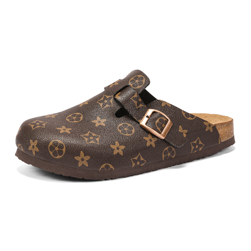 2025 Couple's winter Birkenstock-style shoes: men's closed-toe cork-soled slippers women's Korean-style fashionable half-slip-ons for o