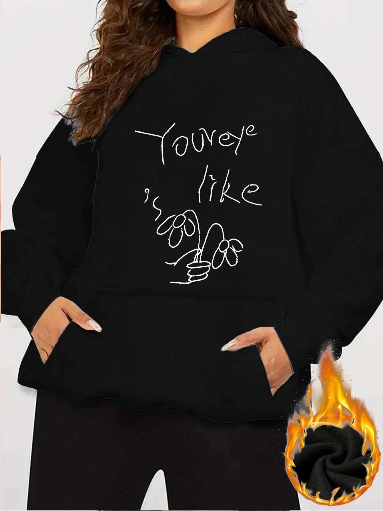 2025 Autumn and Winter Womens Floral and Letter Printed Hooded Sweatshirt Pullover Casual Fashion Retro Personality Y2K TopT251105