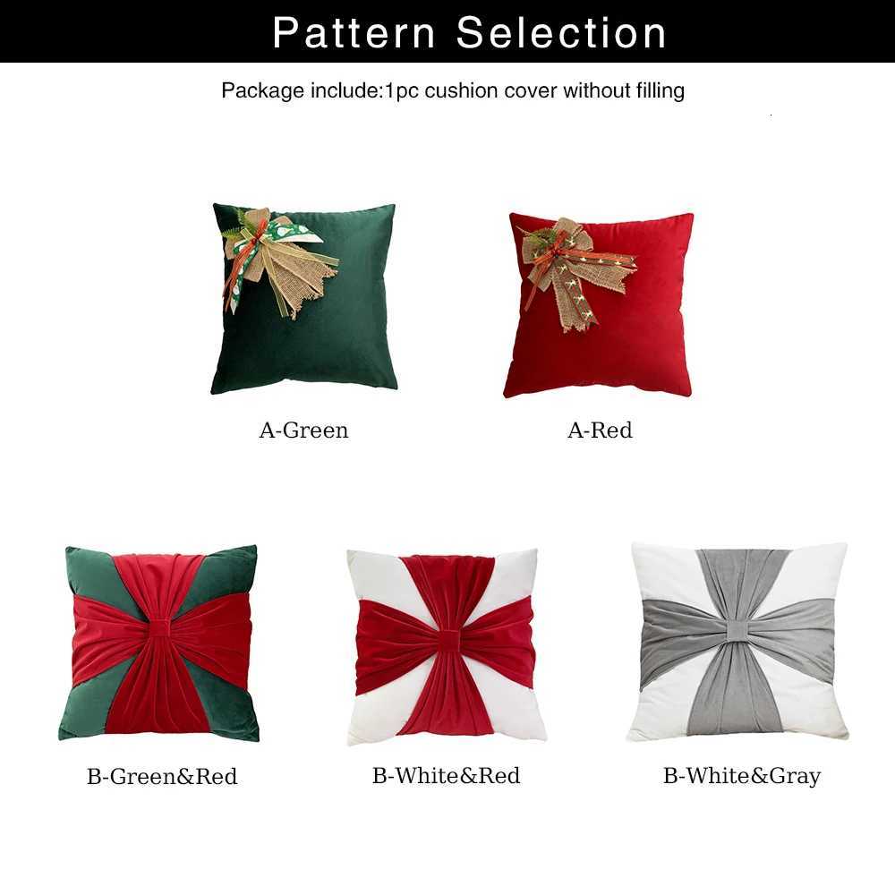 BUYNOW Christmas Dutch Velvet Bow Throw Pillowcase Atmosphere Living Room Sofa Squar 18x18inch Cushion Cover Home Bedroom Decor Y251105