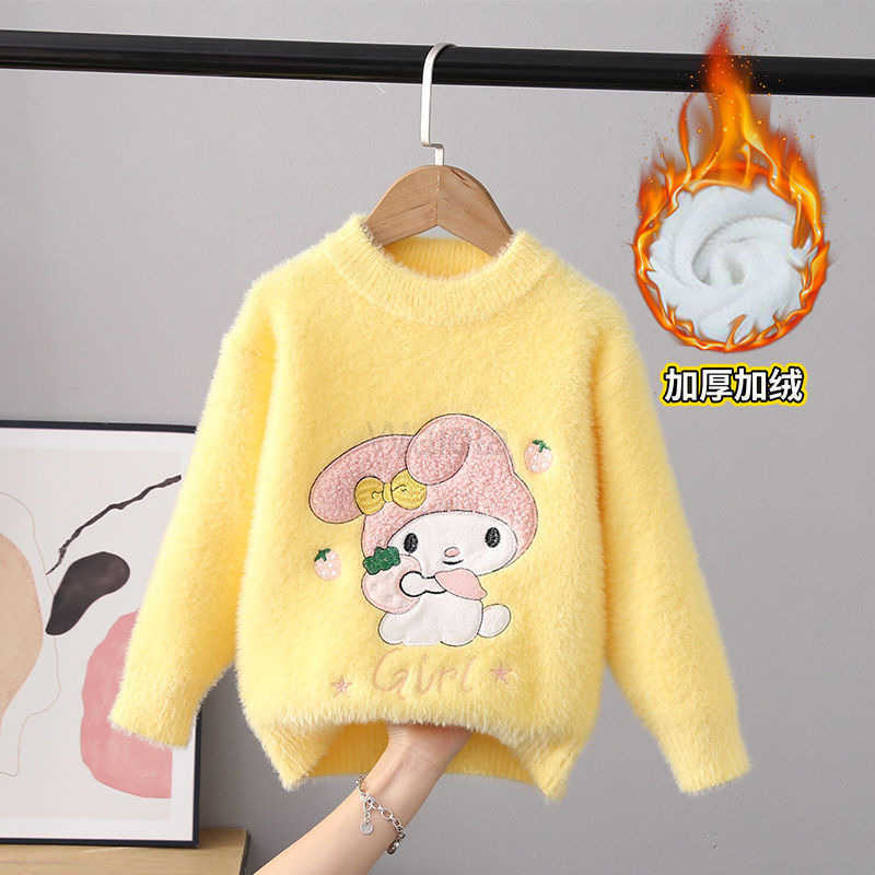 Sanrio Huzhou Zhili Childrens Clothing My Melody Girls Sweater Fleece Lined Thickened Autumn Winter New Mink Velvet Childrens 2 3 4 5 Years Old H25110